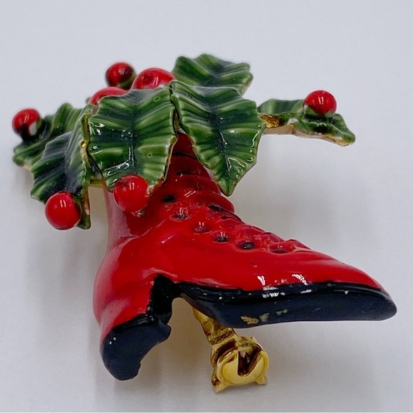 Originals by Robert Enamel Victorian Christmas Boot / Stocking Brooch / Pin - Picture 4 of 10